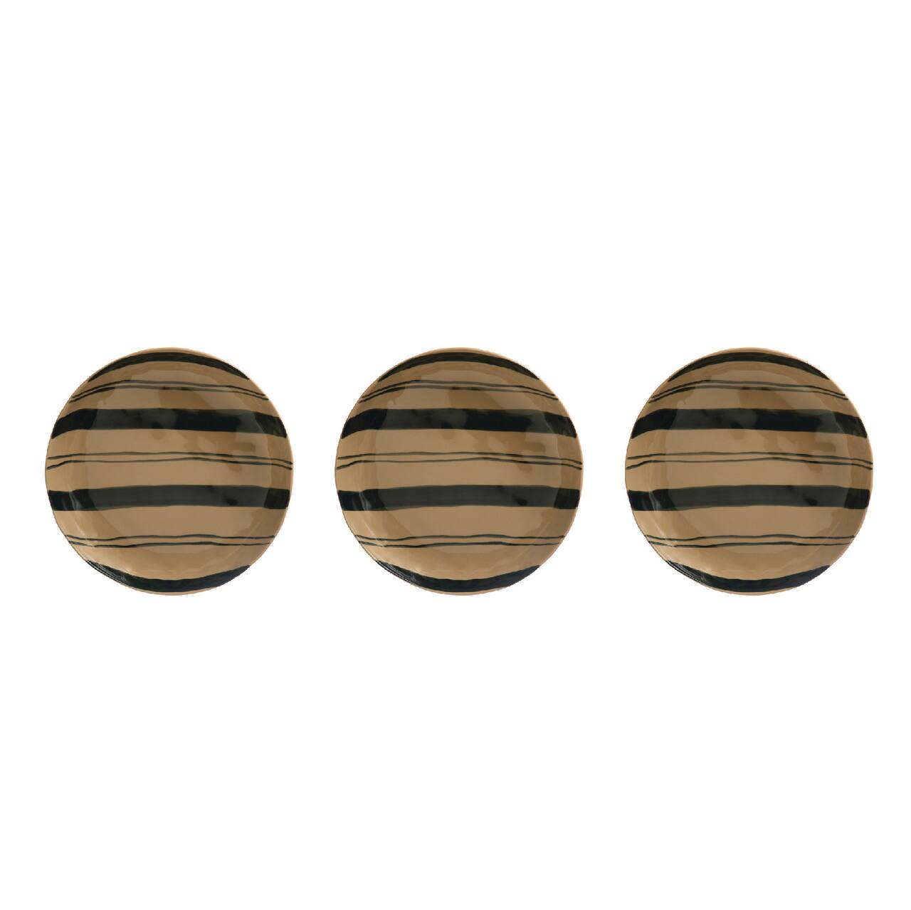 Hello Honey® Tan & Black Painted Stripes Stoneware Serving Bowl Set
